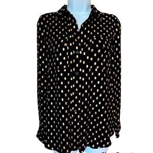 Who What Wear Black Gold Polka Dot Long Sleeve Blouse  size S